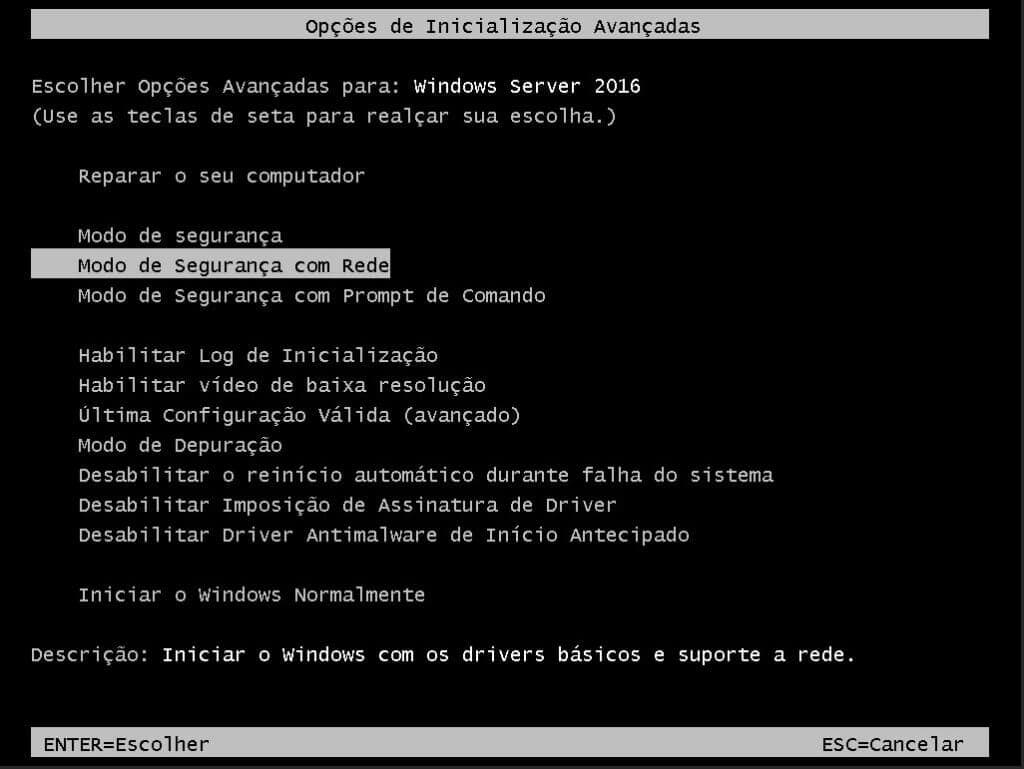 Iniciando o Windows Server em modo de segurança.